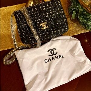 Black and White Tweed Shoulder Bag